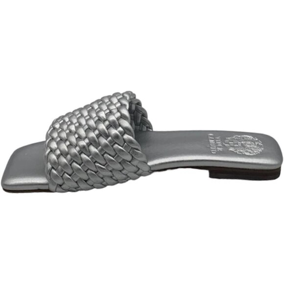 NWT Vince Camuto Leather Quilted Slide Sandals  Arissa Silver - Picture 3 of 4